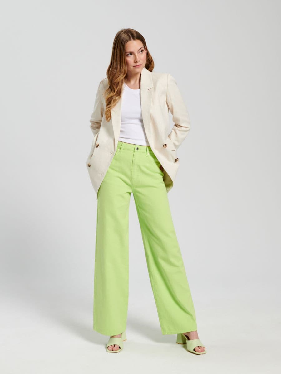 Jeans high waist wide leg - verde - SINSAY