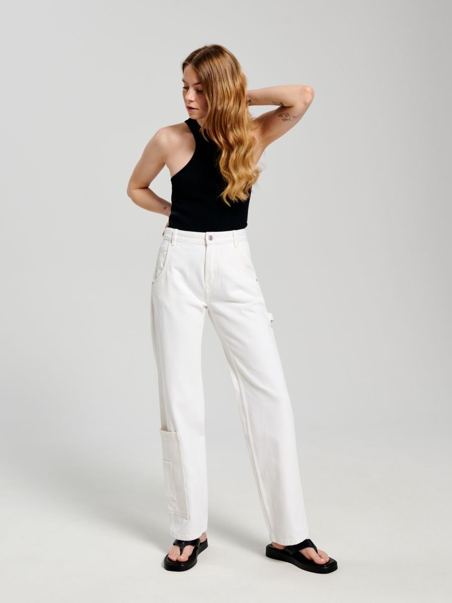 Blugi straight low waist - crem - SINSAY