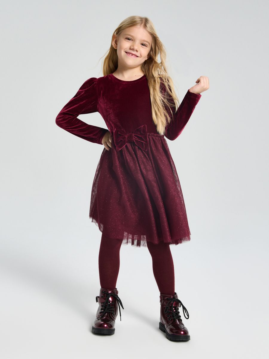 Sukienka babydoll z połyskiem - bordowy - SINSAY