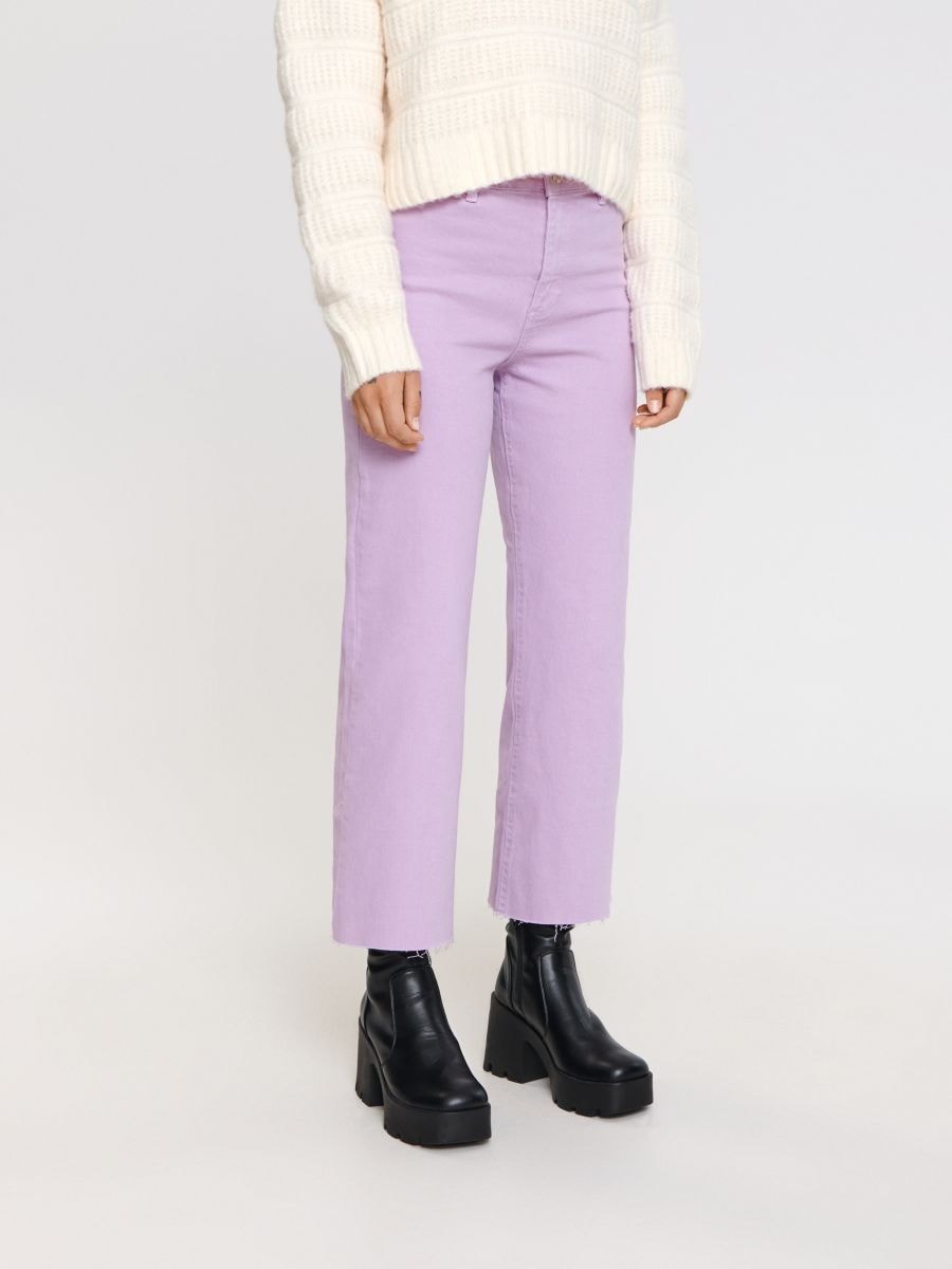 Cropped high waist traperice - purpurna boja - SINSAY