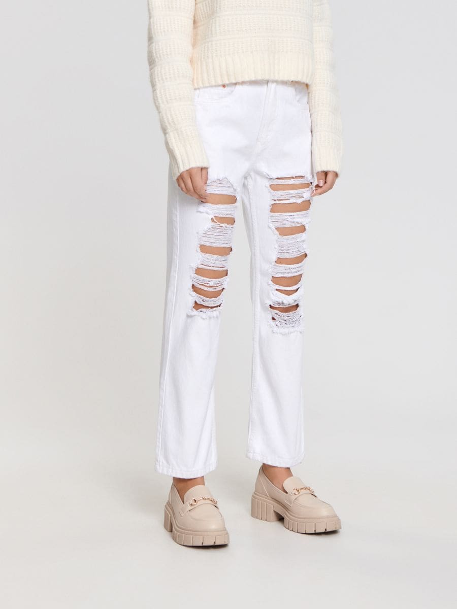 Ψηλόμεσο τζιν παντελόνι straight - λευκο - SINSAY