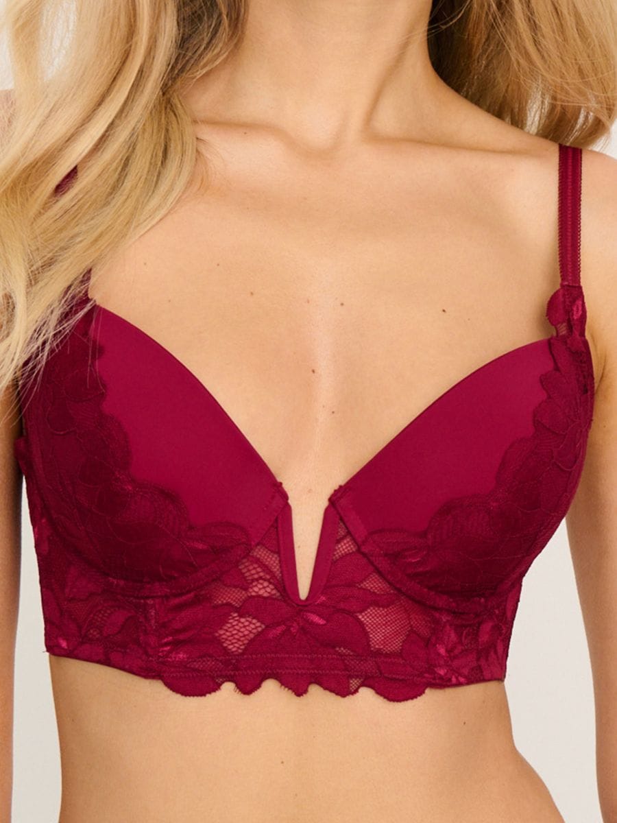 Reggiseno push-up con pizzo - bordeaux - SINSAY