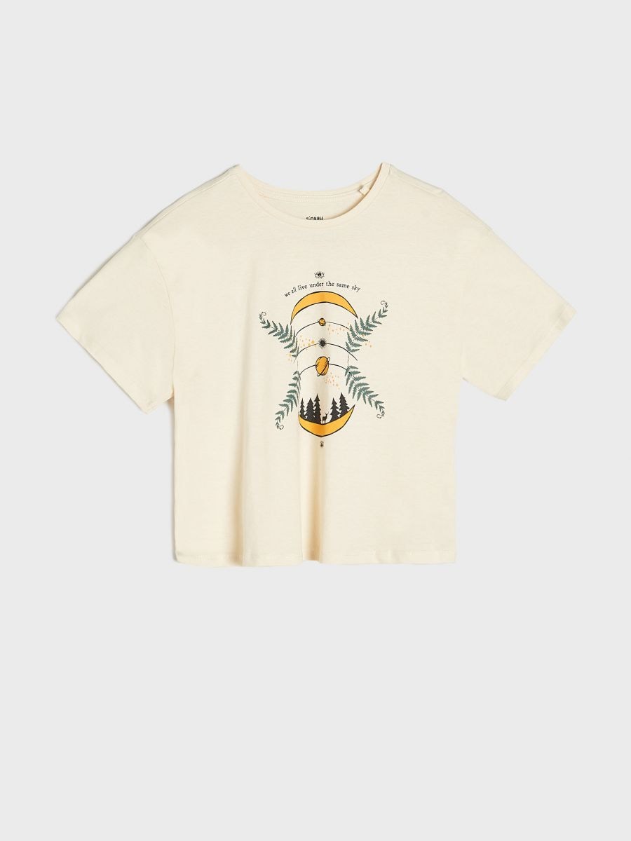 T-shirt with print Color cream - SINSAY - 7676A-01X