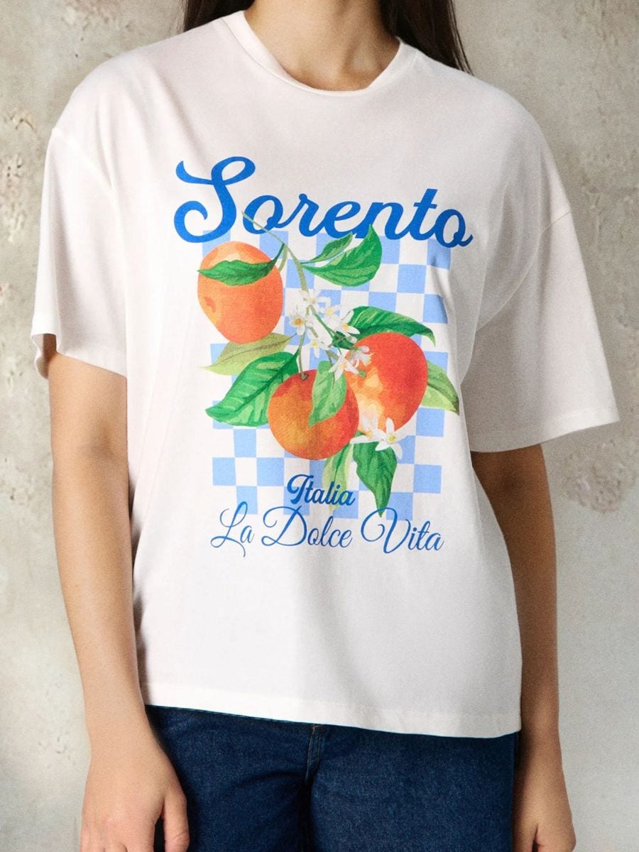 Pamučna majica s printom - krem - SINSAY