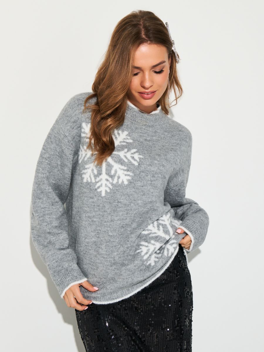 Sweter ze śnieżynkami - szary - SINSAY