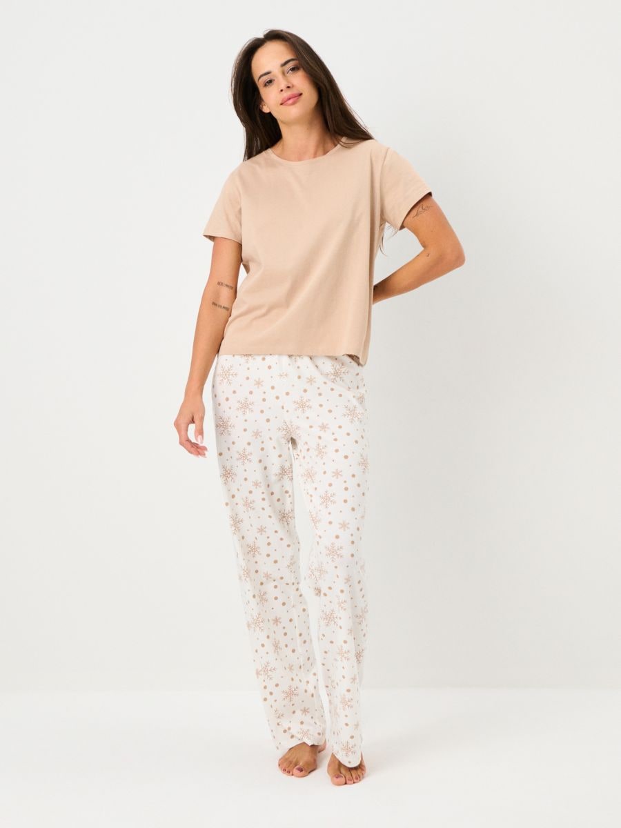 Pijamă din bumbac în două piese - bej - SINSAY
