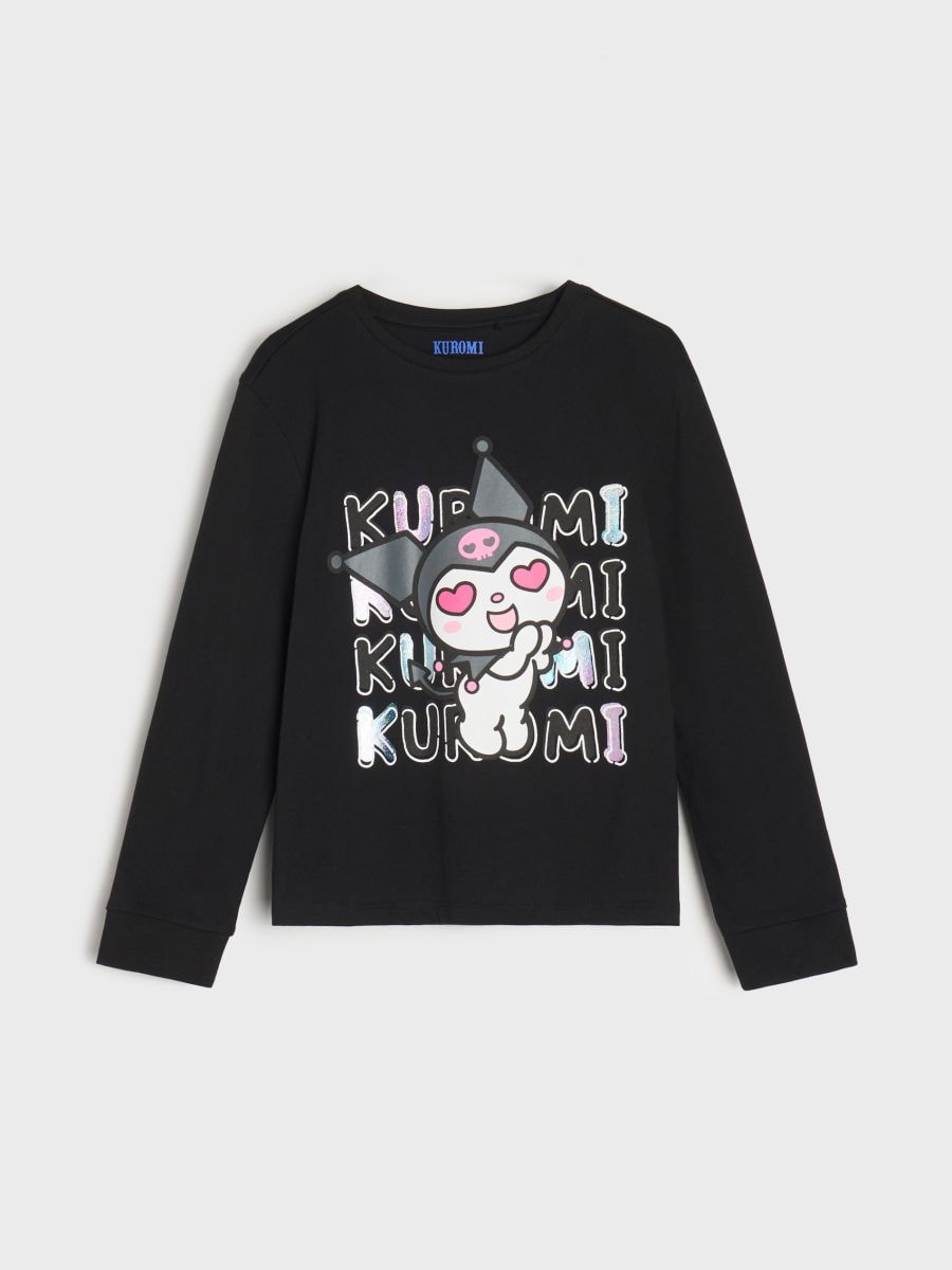 Bavlněná halenka s potiskem Kuromi - černá - SINSAY