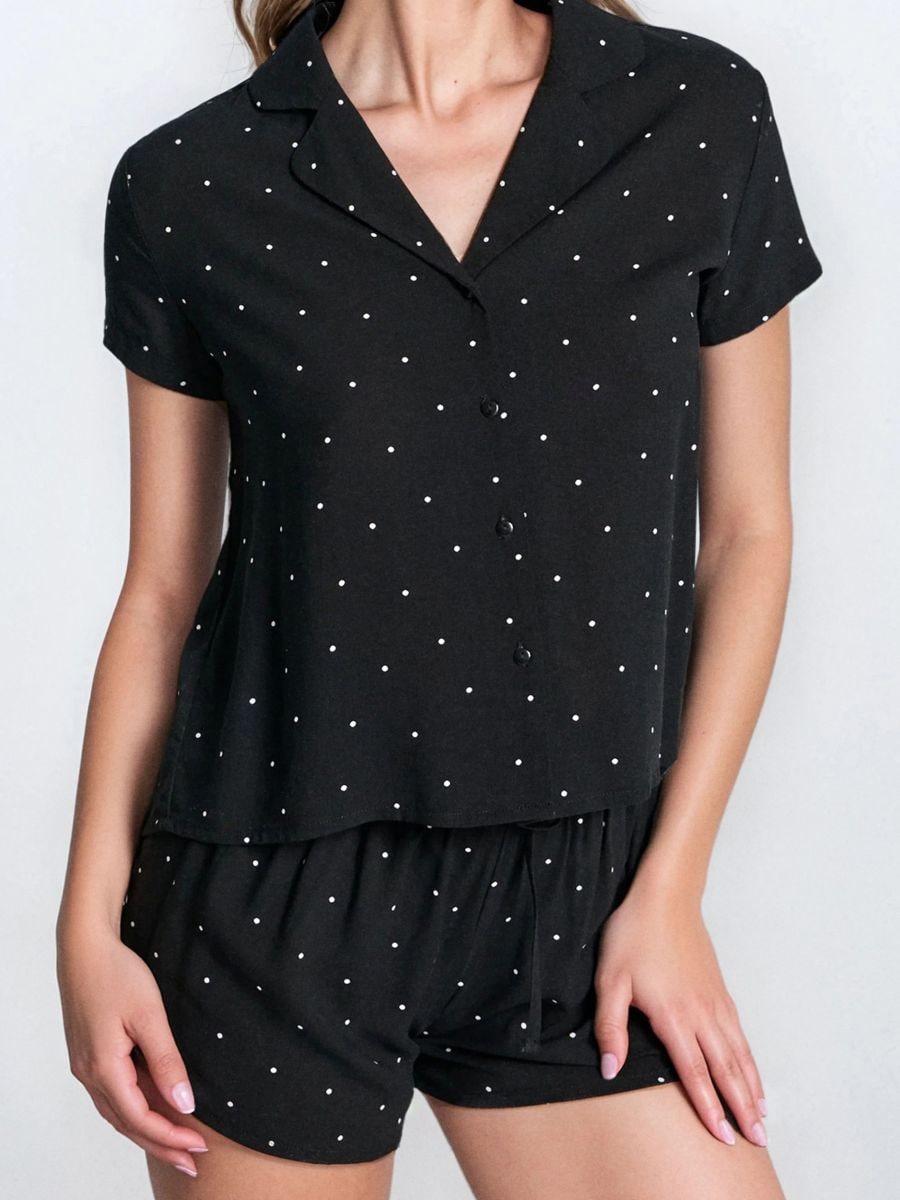 Kaheosaline viskoosist pidžaama - must - SINSAY