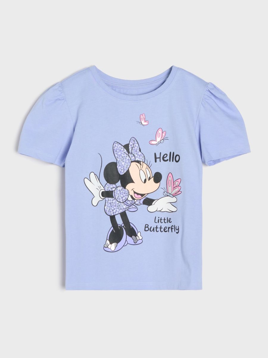 Βαμβακερό μπλουζάκι με στάμπα Minnie Mouse - μπλε παλ - SINSAY