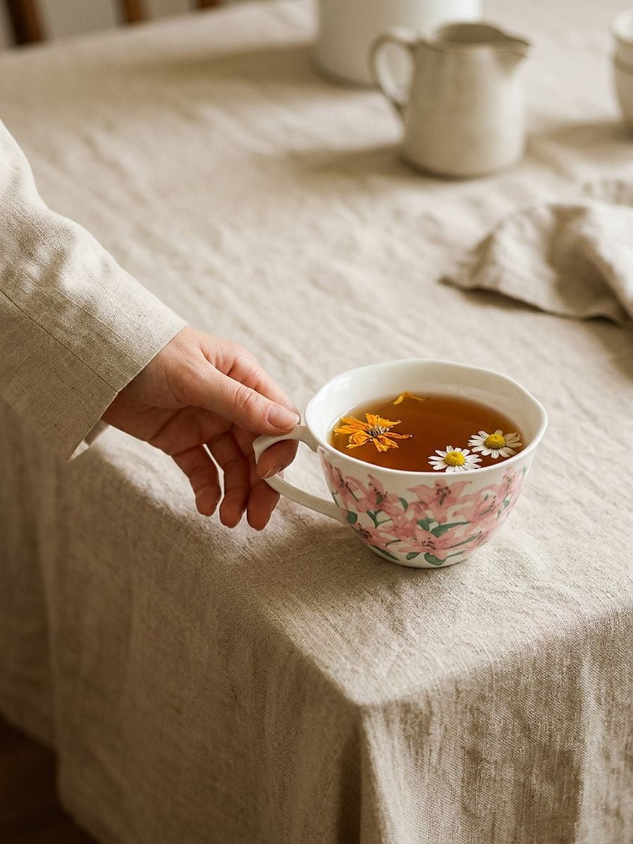 Керамічний кухоль з квітковим мотивом - пастельний рожевий - SINSAY