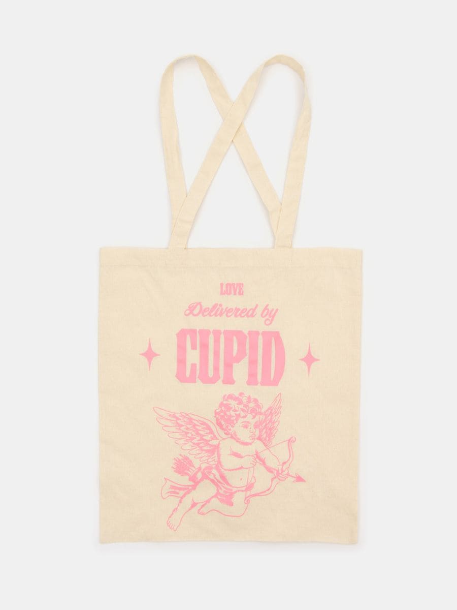 Υφασμάτινη τσάντα με σχέδιο του Αγίου Βαλεντίνου - κρεμ - SINSAY