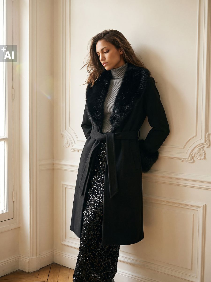 LADIES` COAT - чорний - SINSAY