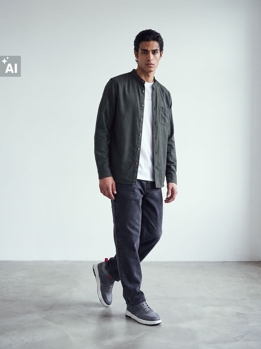 Βαμβακερό πουκάμισο slim fit - σκουρο πρασινο - SINSAY