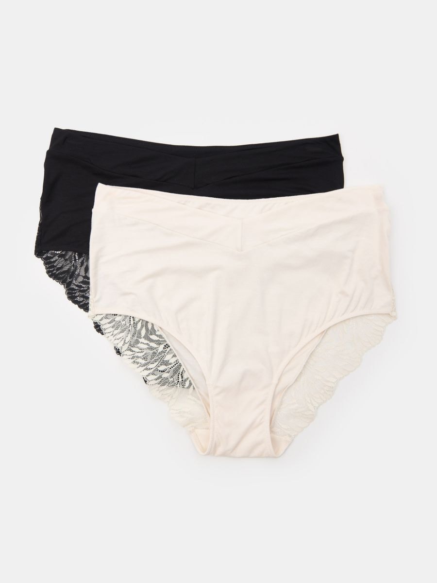Wiskozowe majtki hipster z wysokim stanem 2 pack - kremowy - SINSAY