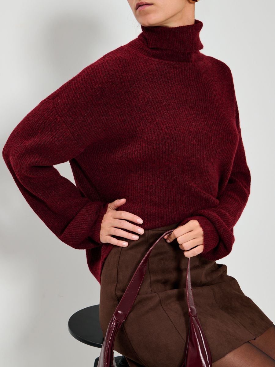 Melanžkangast kõrge kaelusega pusa - veinipunane - SINSAY