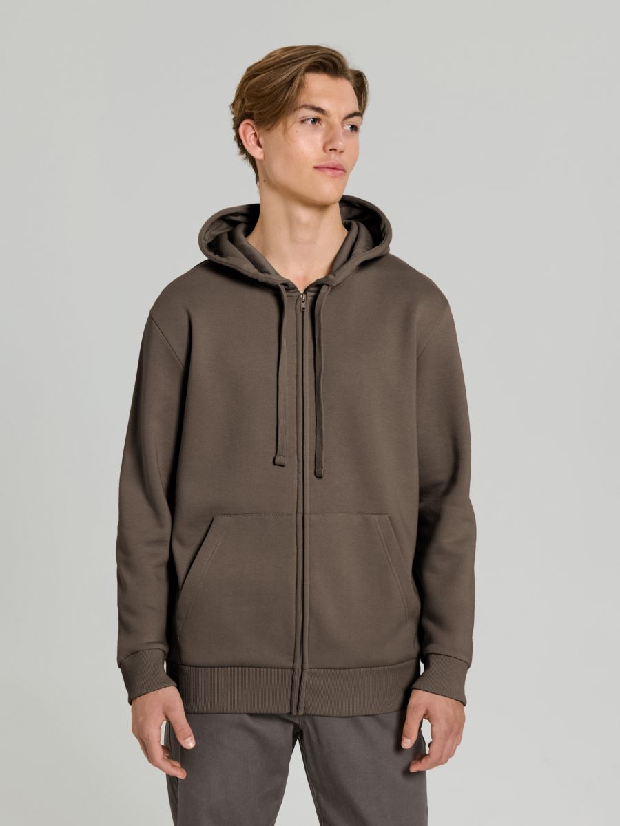 Hanorac cu fermoar, glugă și buzunare - cafeniu - SINSAY