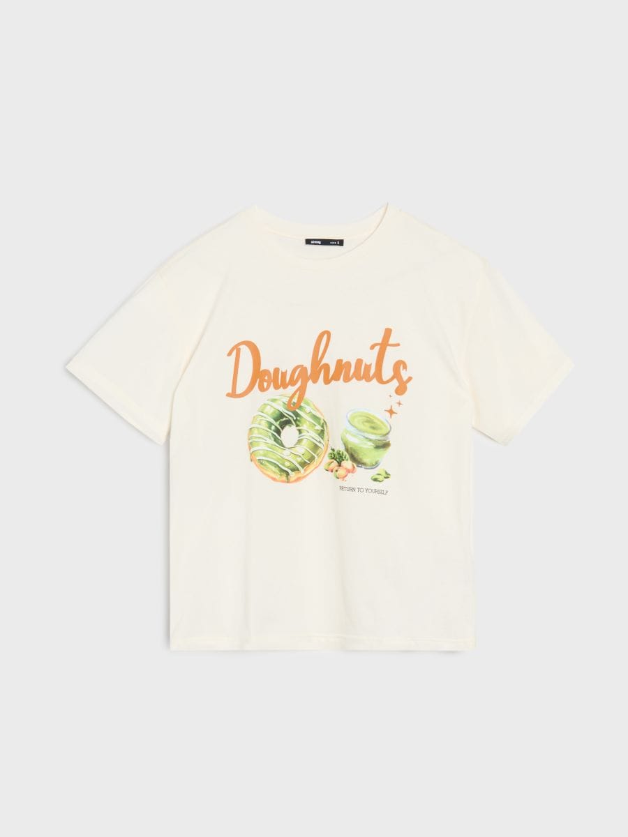 Tricou din bumbac cu imprimeu - nude - SINSAY