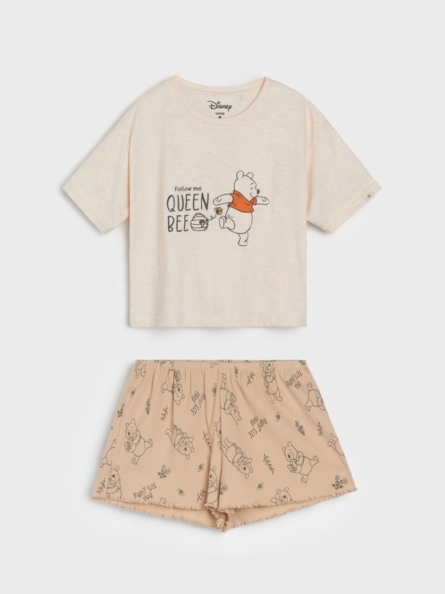 Zweiteiliges Pyjama-Set mit Druck Winnie the Pooh - Nude - SINSAY