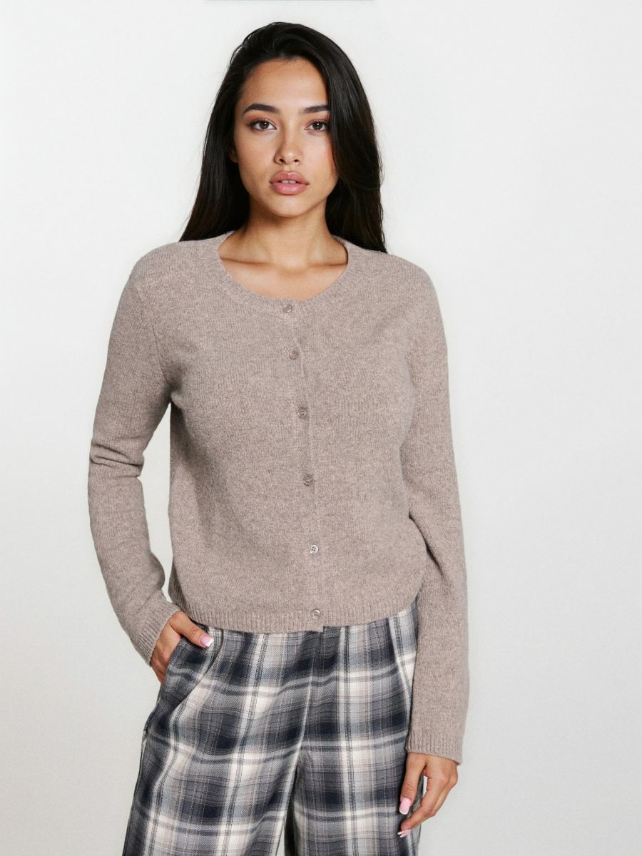 Gładki kardigan - brązowy - SINSAY