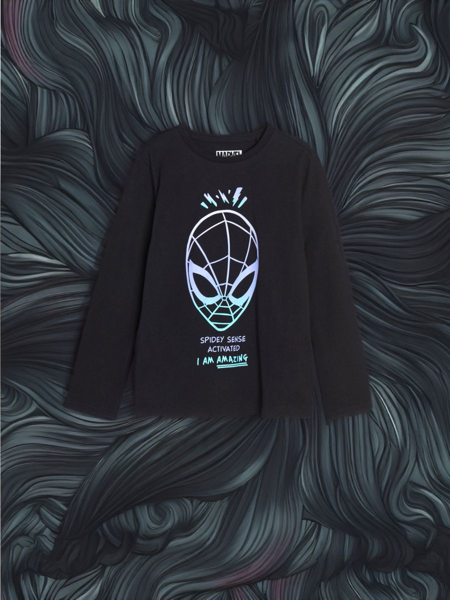 T-krekls ar garām piedurknēm Spiderman - melns - SINSAY