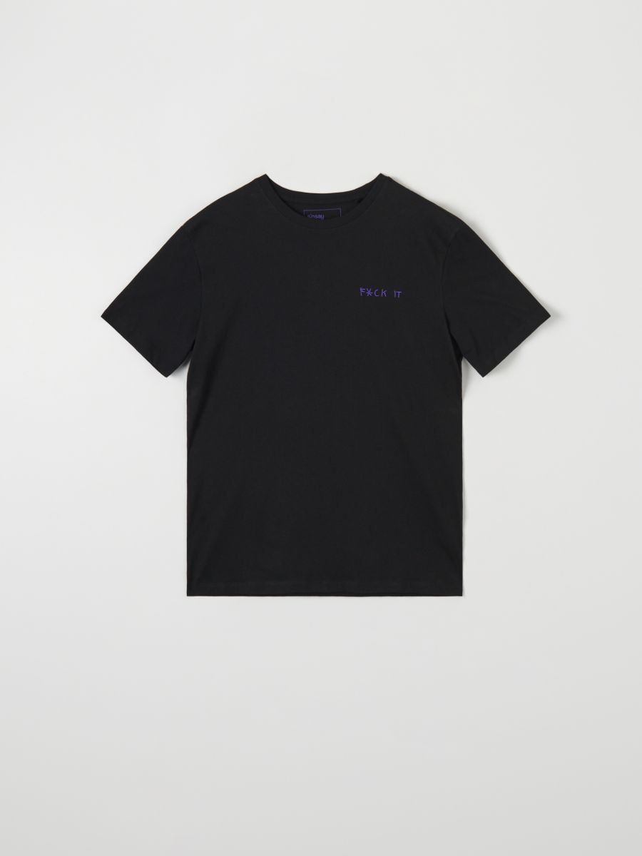 Cotton T-shirt Color black - SINSAY - 7793U-99X