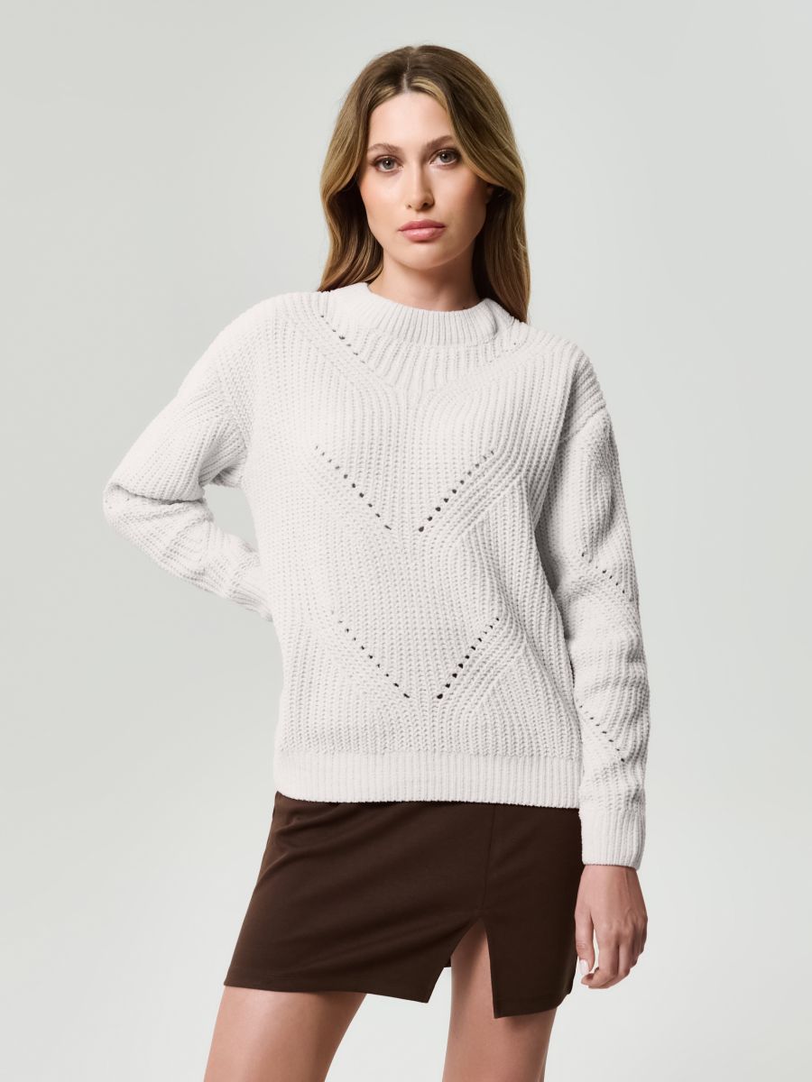 Ażurowy sweter - kremowy - SINSAY