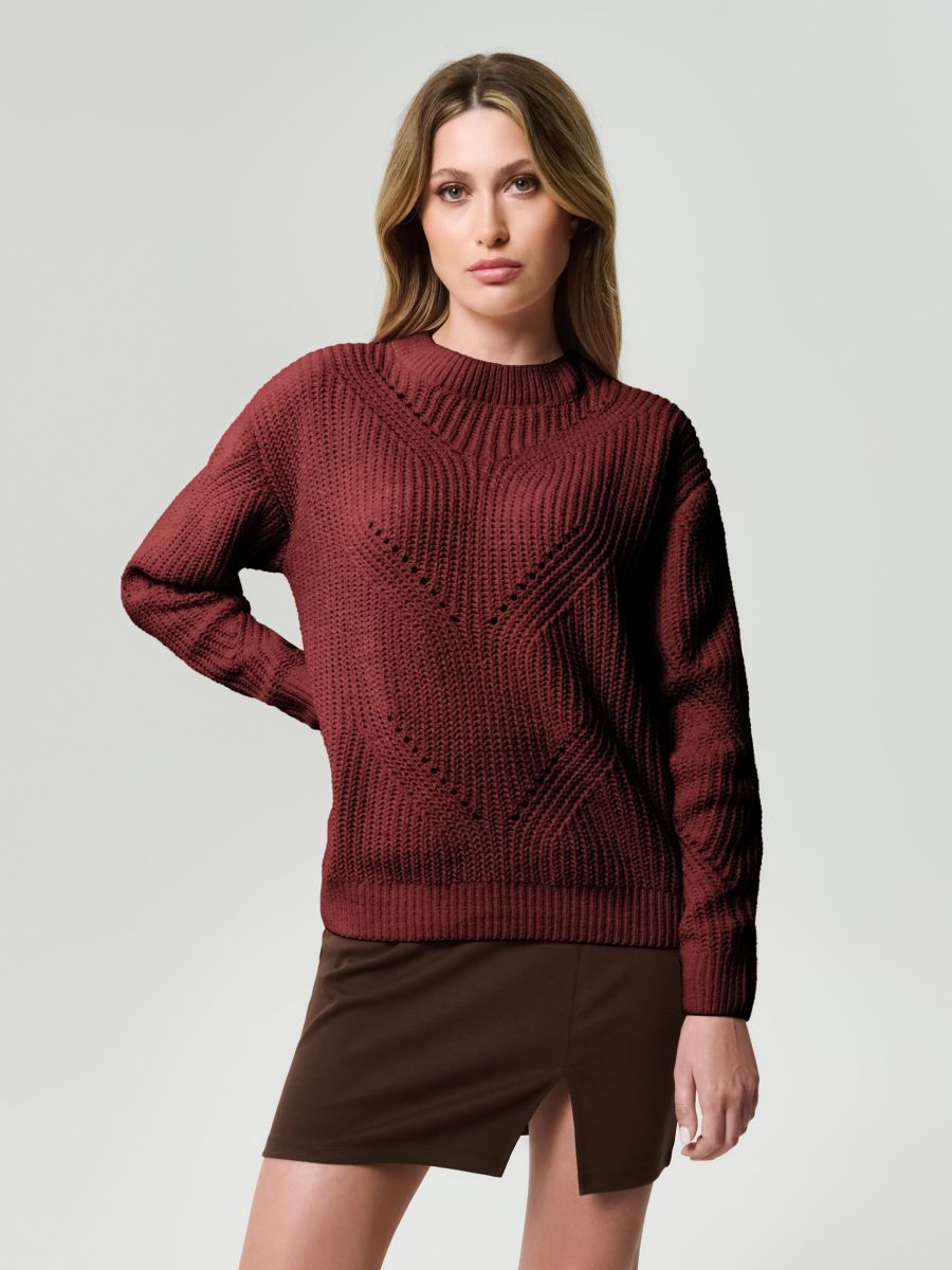 Pulover ajurat - bordo - SINSAY