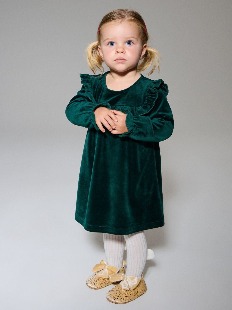 Rochie din catifea - verde-închis - SINSAY