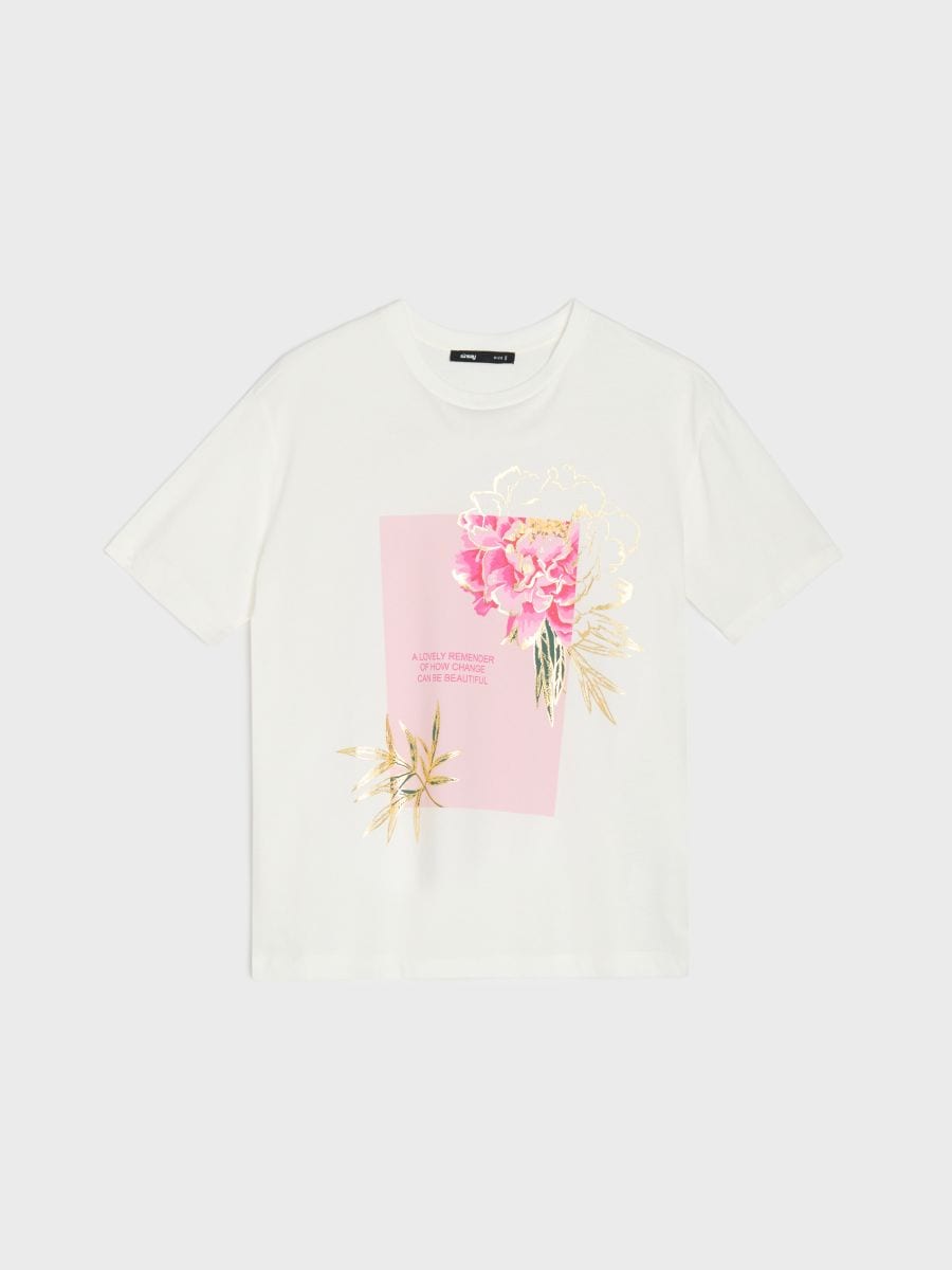T-shirt in cotone con stampa - panna - SINSAY