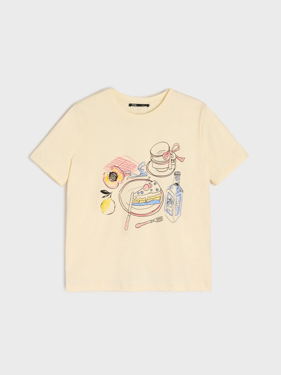 Tricou din bumbac cu imprimeu - galben-deschis - SINSAY