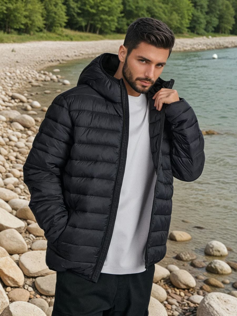 Puffer jakna s kapuco - črna - SINSAY