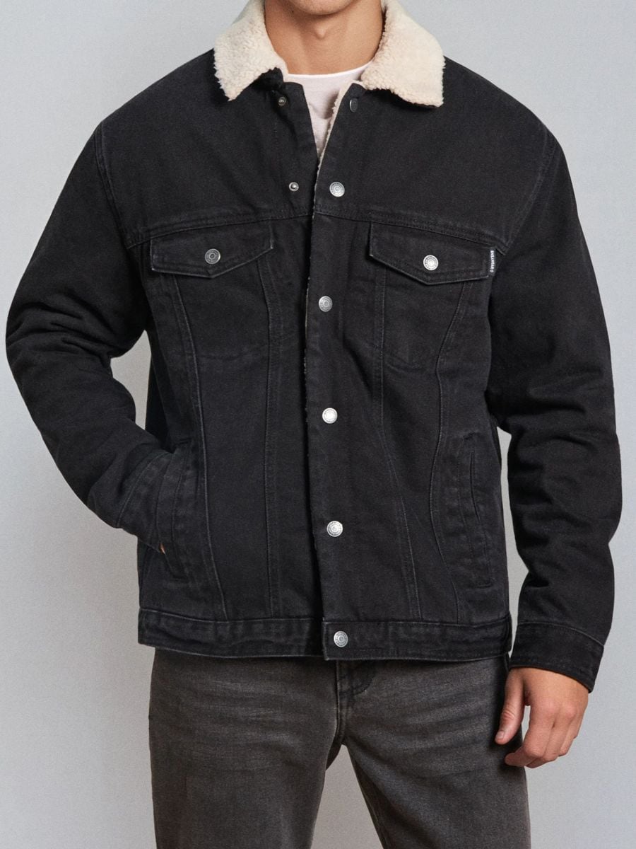 Kurtka katana z kożuszkiem - czarny - SINSAY