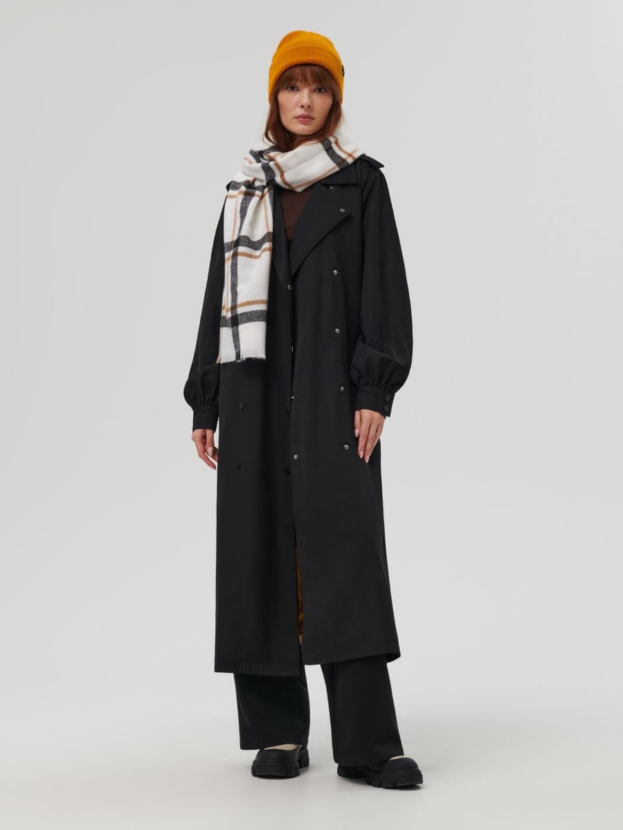 Trench coat with tie waist belt Color black - SINSAY - 2595B-99X