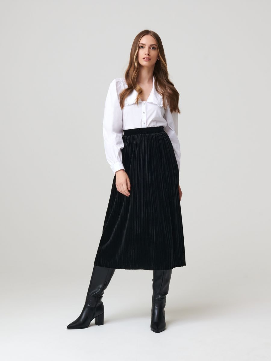 Pleated midi skirt - black - SINSAY
