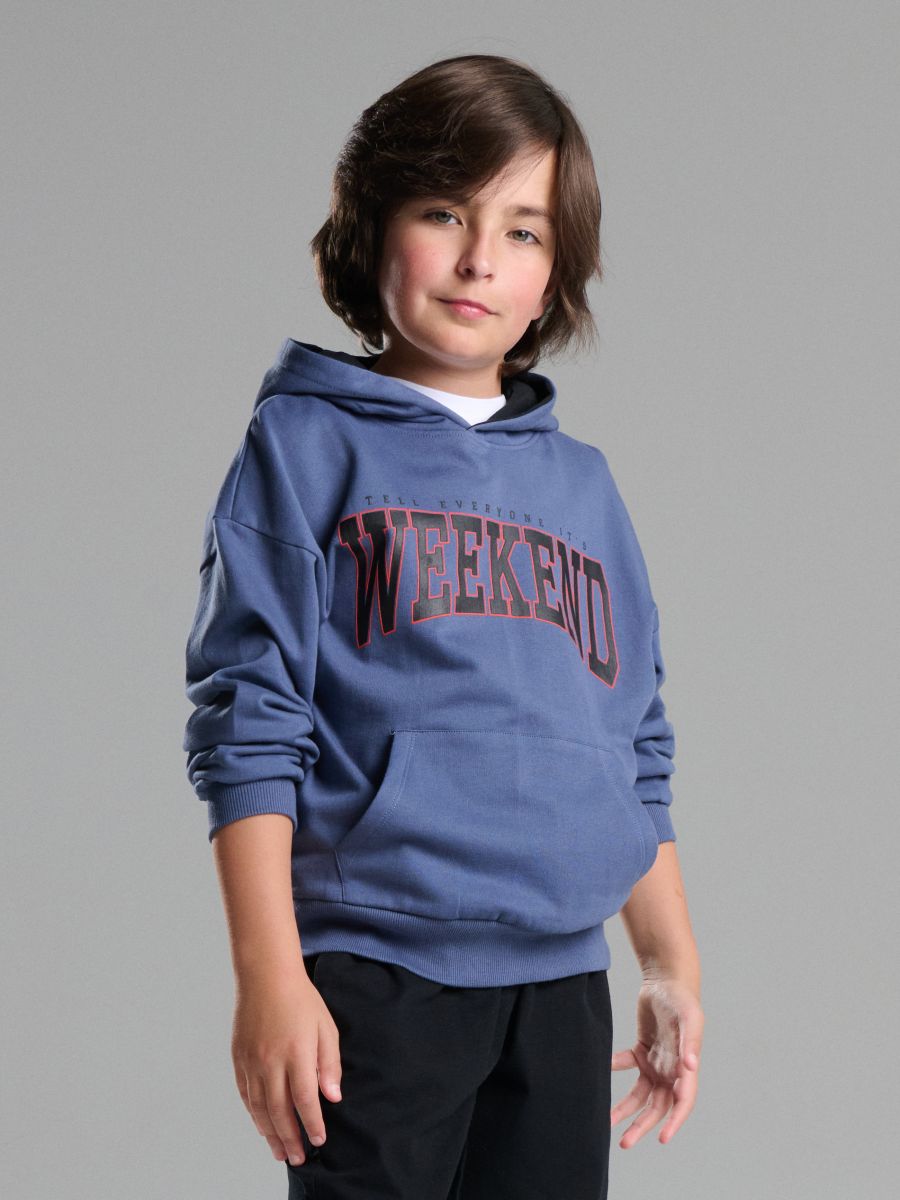 Bluza hoodie z napisem - niebieski - SINSAY