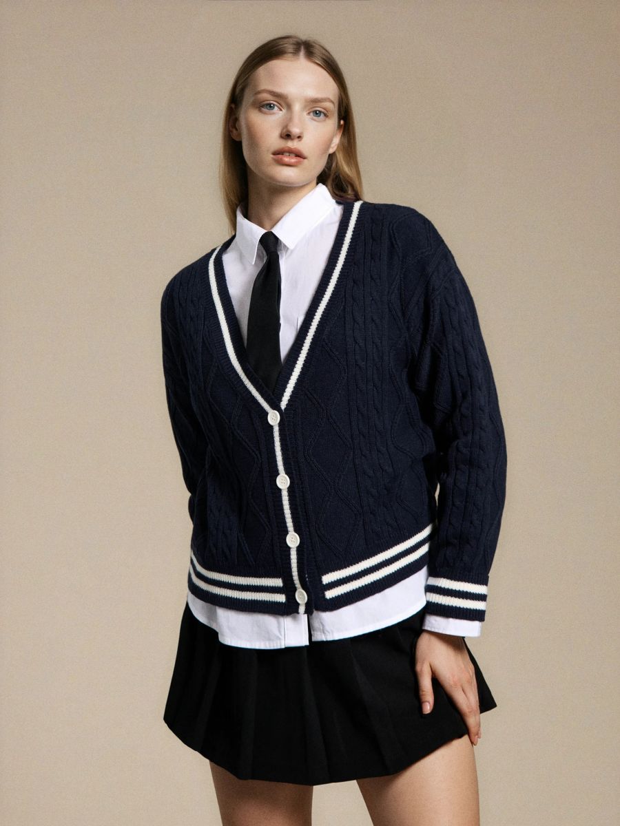 Cardigan în stil academic - bleumarin - SINSAY