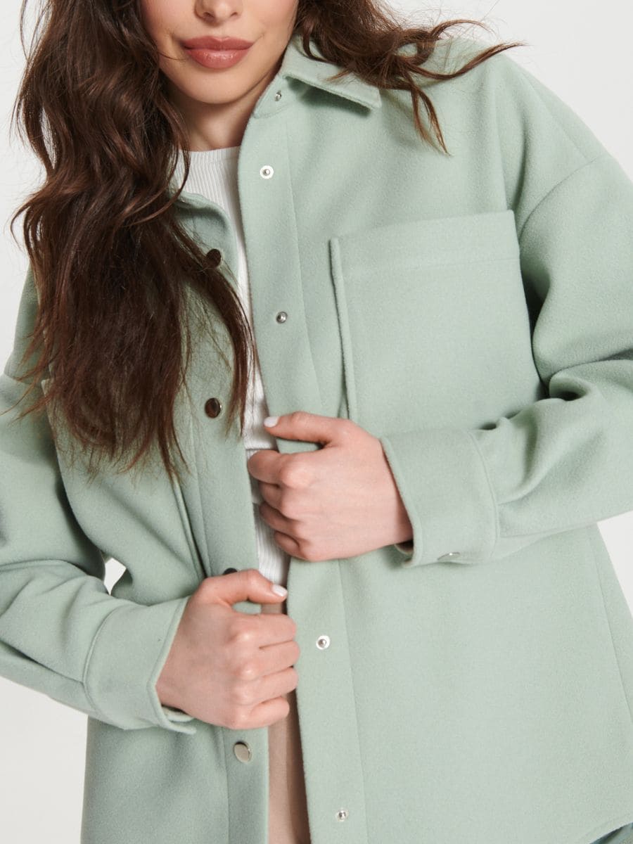 Jachetă shacket - verde-pal - SINSAY