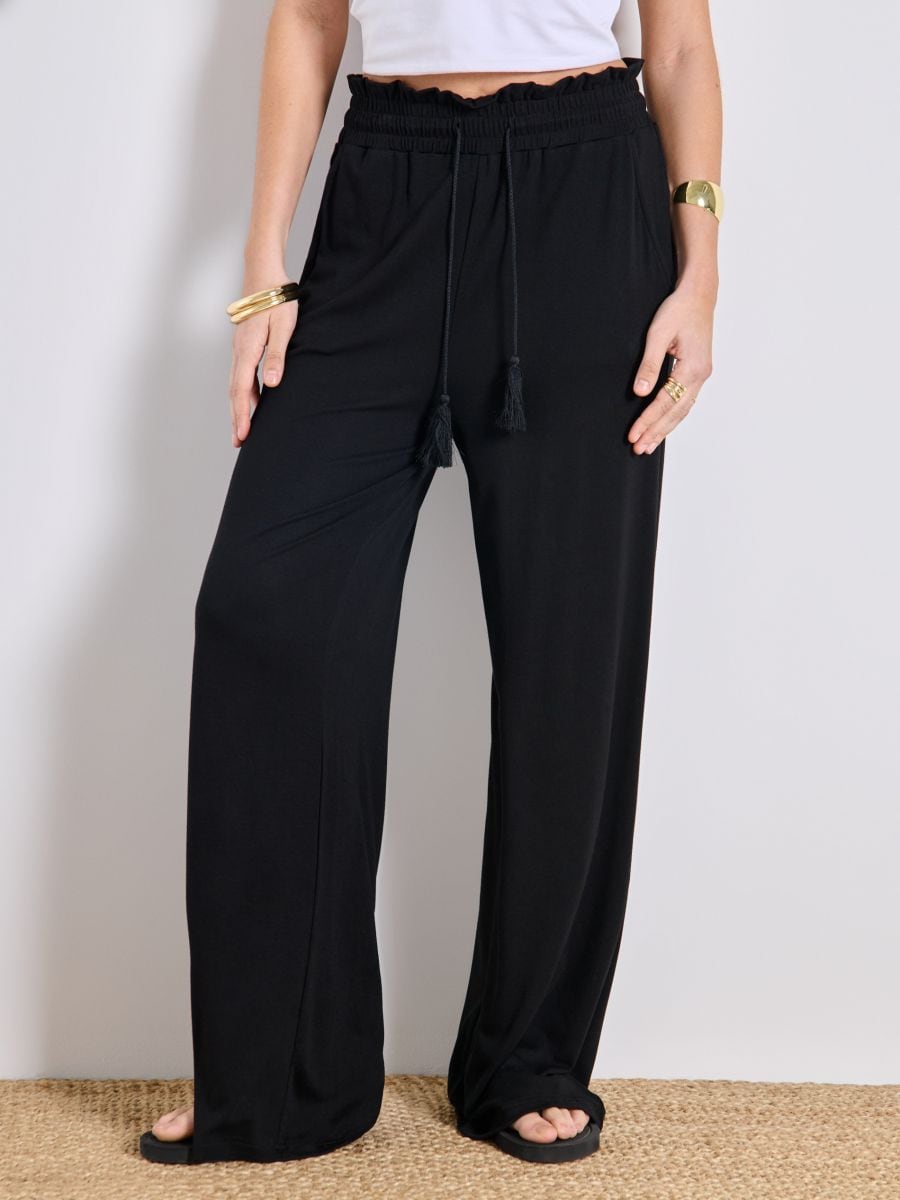 Kalhoty wide leg - černá - SINSAY