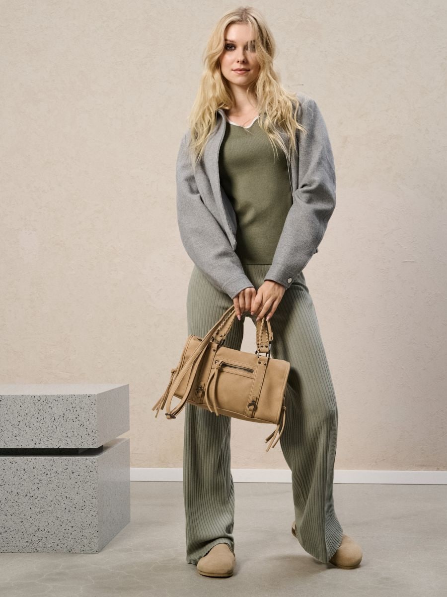 Pantaloni wide leg - verde-pal - SINSAY