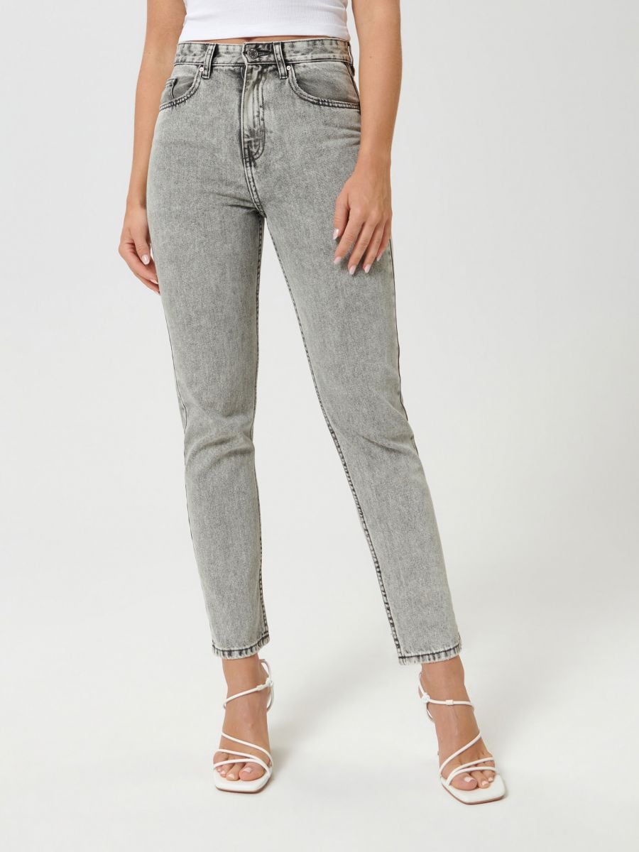 New Look acid wash mom jeans in gray | ASOS