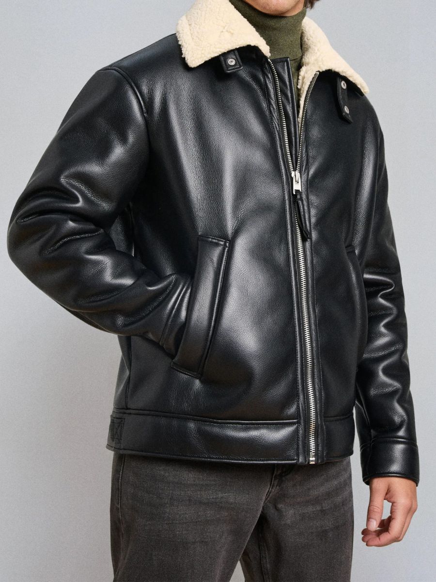 Jachetă biker din piele ecologică - negru - SINSAY