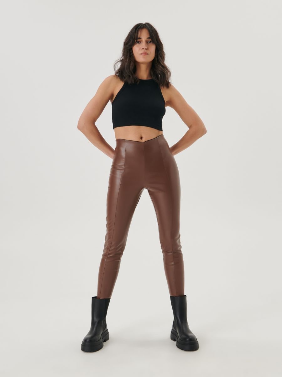 Faux leather trousers - brown - SINSAY