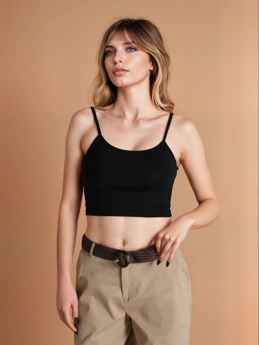 Crop top na ramínka - černá - SINSAY