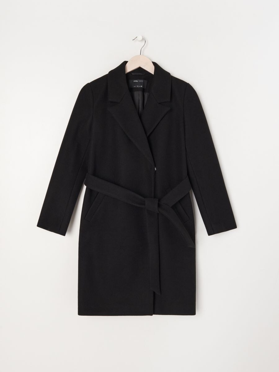 Black coat 2024 tie waist