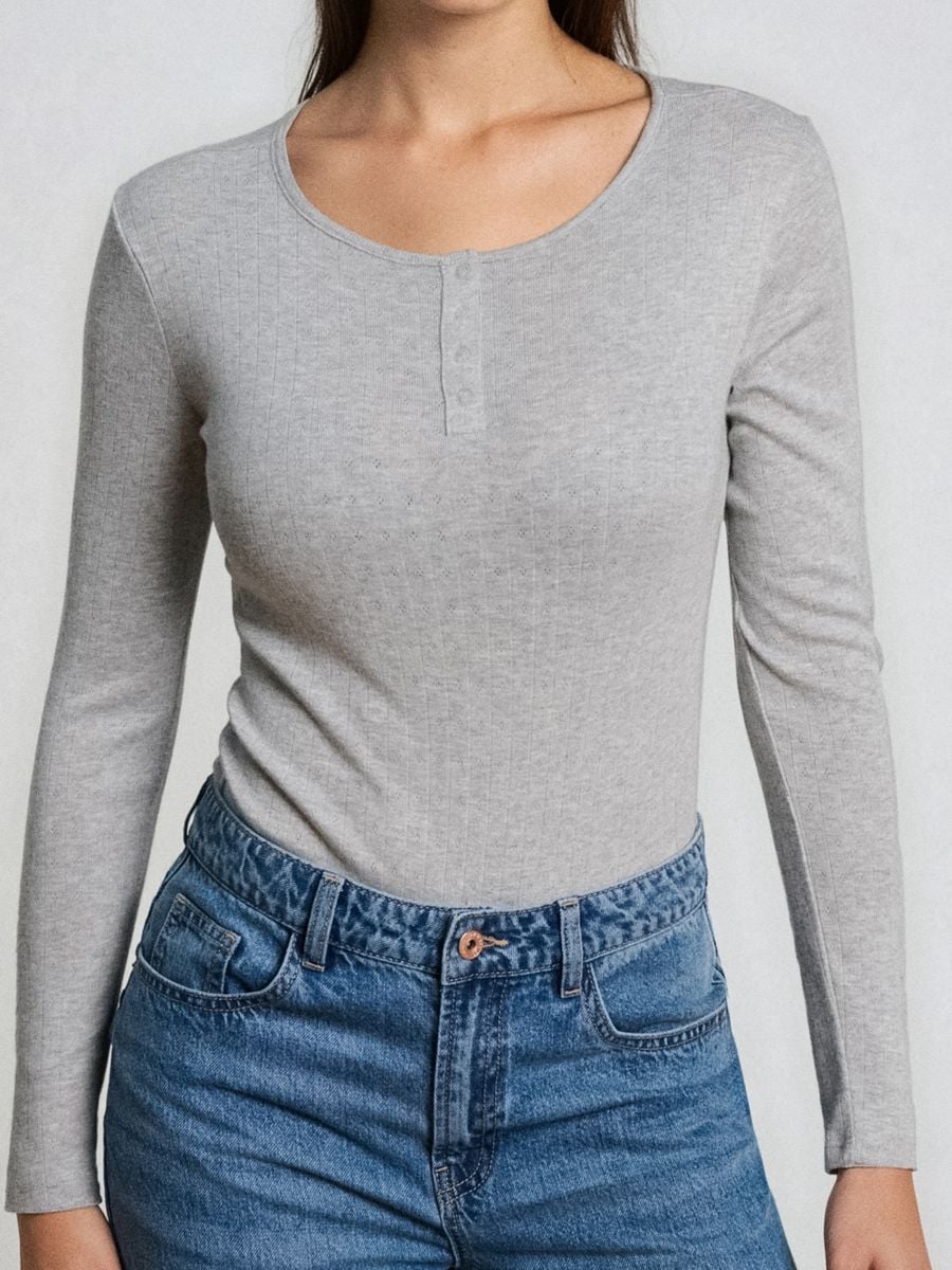 Боді з довгим рукавом - сірий - SINSAY