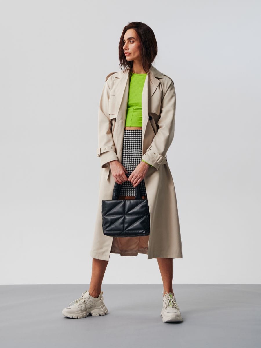 Trench coat with tie waist belt Color nude - SINSAY - 3165F-02X