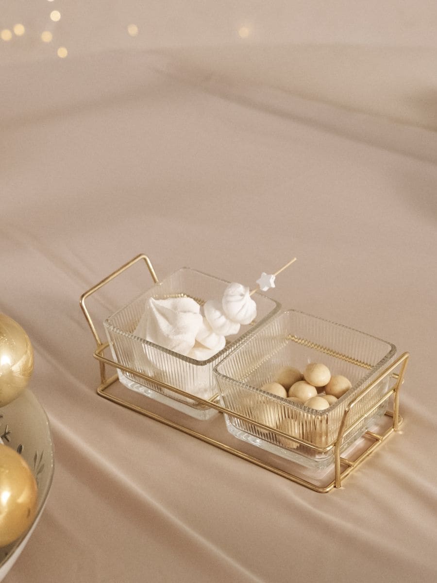 Taca do serwowania z dwoma miseczkami - złoty - SINSAY