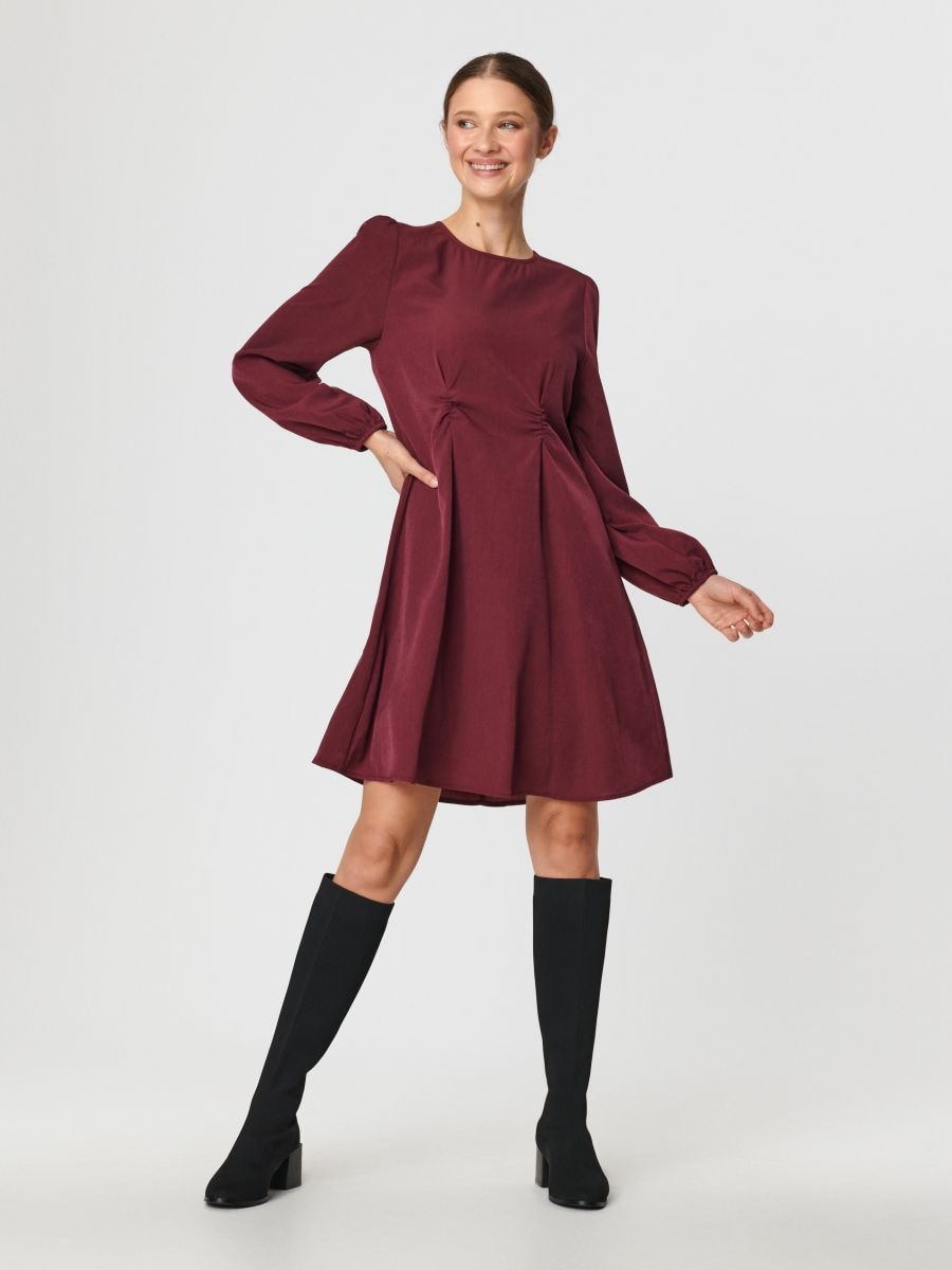 Mini dress with gathering Color maroon - SINSAY - 3260X-83X