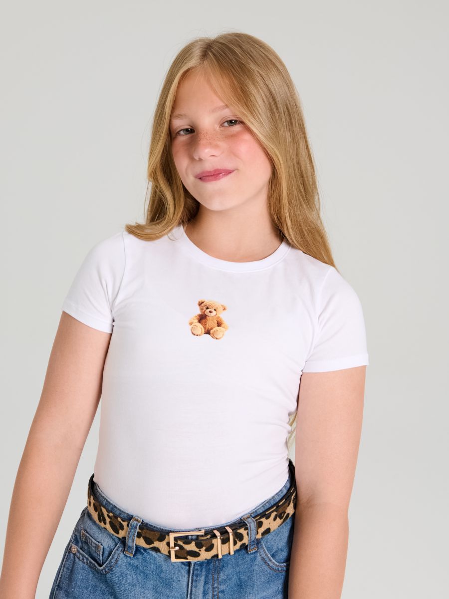 Памучна маица со принт - кремаста - SINSAY