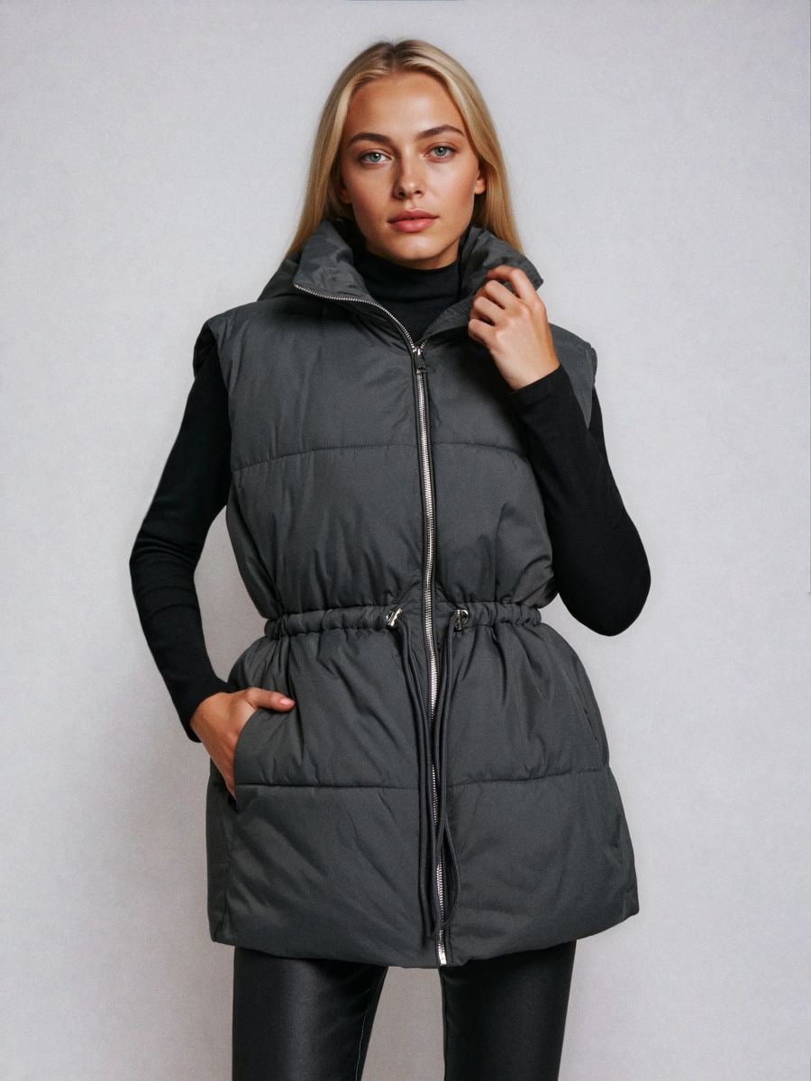 Tikkimisjakk puffer vest kapuutsiga - salatiroheline - SINSAY